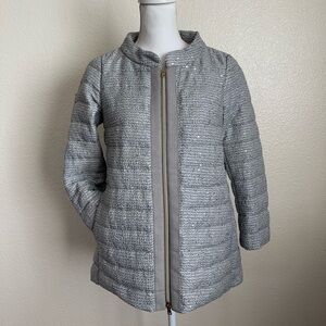 Herno sequin tweed down jacket boucle coat zip quilted puffer bomber no collar